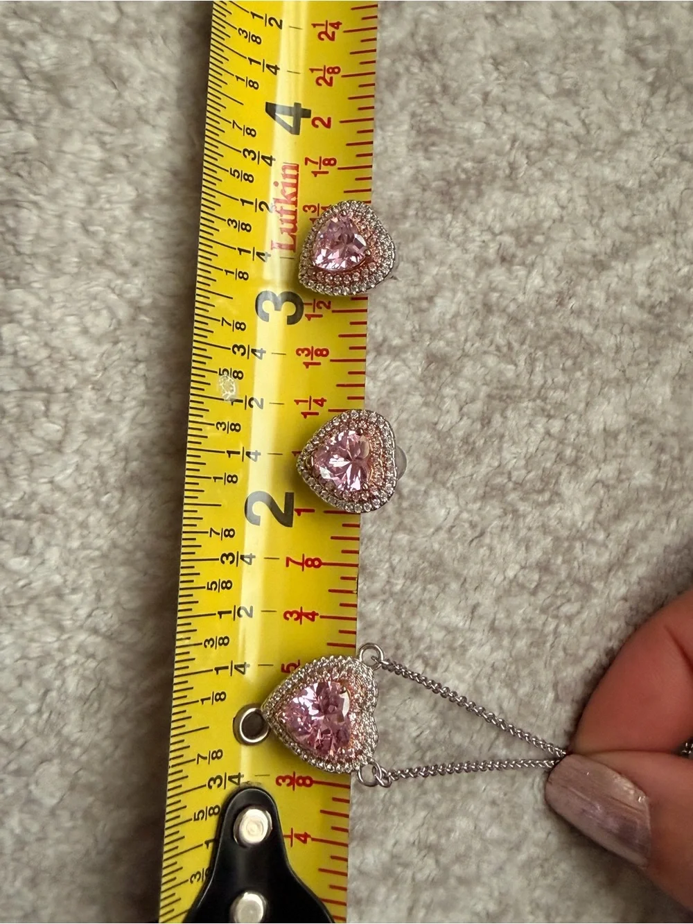 Heart-Shaped Pink Crystal Necklace and Earrings Set #637